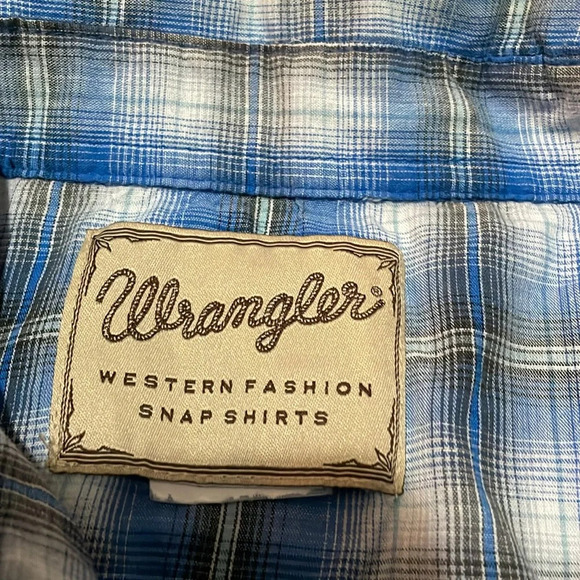 Wrangler western snap up shirt Blue plaid Pearlized snaps Long sleeves Mens XL - Picture 7 of 14